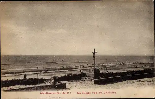 Ak Merlimont Pas de Calais, Strand von Calvaire aus gesehen