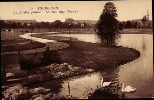 Ak Tourcoing Nord, Öffentlicher Garten, Schwanensee