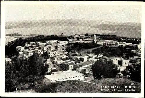 Ak Safed Israel, View of the city with lake of Galilee, Blick auf den Ort