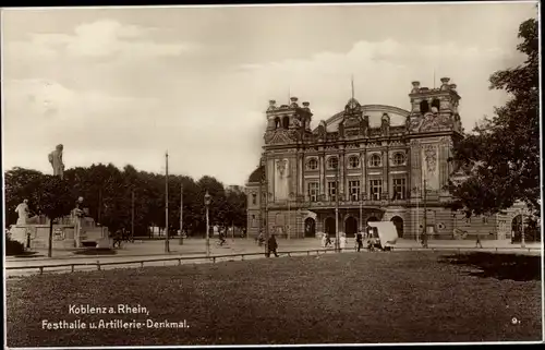 Ak Koblenz am Rhein, Festhalle, Artillerie Denkmal