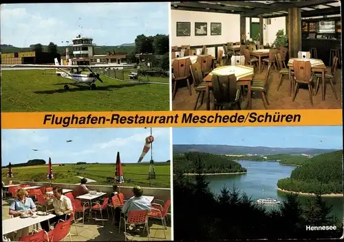 Ak Meschede im Sauerland, Hennesee, Schüren, Flughafen-Restaurant, Flugzeug, Terrasse