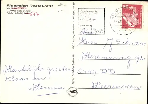 Ak Meschede im Sauerland, Hennesee, Schüren, Flughafen-Restaurant, Flugzeug, Terrasse