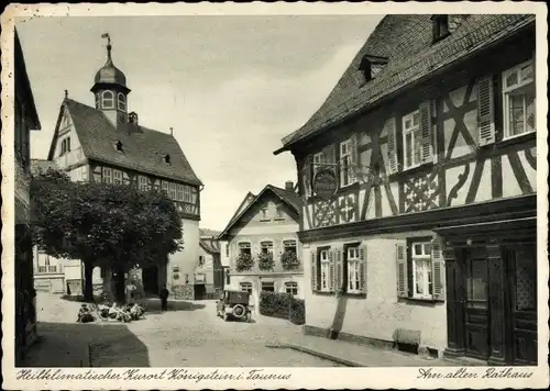 Ak Königstein im Taunus, altes Rathaus, Fachwerkhaus, Auto