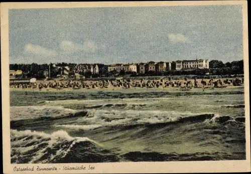 Ak Ostseebad Zinnowitz auf Usedom, Stürmische See, Strand