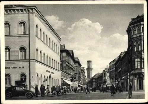 Ak Fürth in Bayern, Schwabacher Straße mit Rathausturm, Creditbank