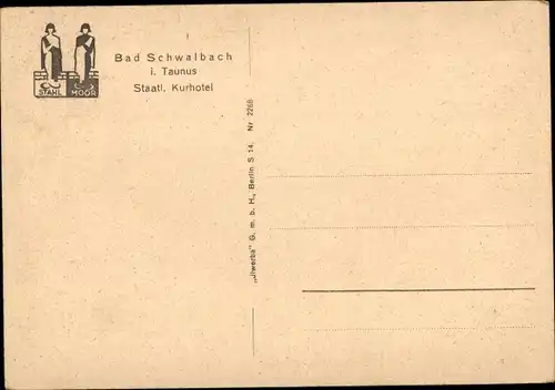Ak Bad Schwalbach im Taunus, staatliches Kurhotel, Außenansicht