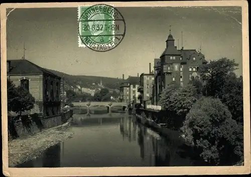 Ak Aue im Erzgebirge Sachsen, Mulde, Postbrücke, katholische Kirche