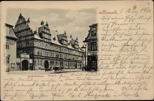 Ak Hameln an der Weser Niedersachsen, Hochzeitshaus, Außenansicht