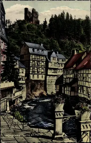 Ak Monschau Montjoie in der Eifel, Burgruine Haller, Fachwerkhäuser