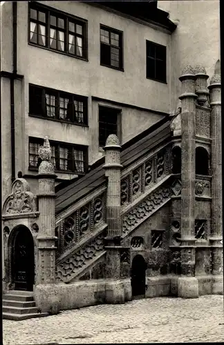 Ak Nördlingen in Schwaben, Rathaus, Spätgotischer Bau, Treppe, 1618