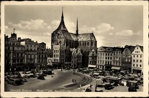 Ak Hansestadt Rostock, Neuer Markt, Marienkirche