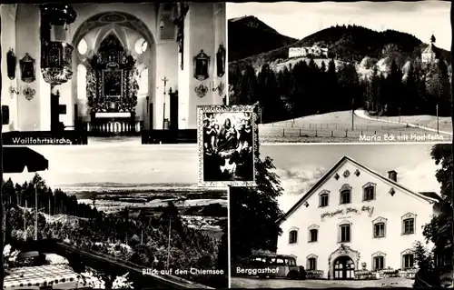 Ak Siegsdorf in Oberbayern, Kloster Maria Eck, Wallfahrtskirche, Hochfelln, Chiemsee, Berggasthof