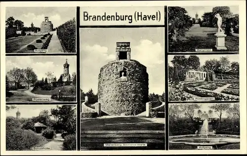 Ak Brandenburg an der Havel, Marienberg, Bismarck-Warte, Poetenweg, Rosengarten, Schutzhütte