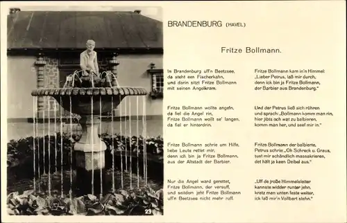 Gedicht Ak Brandenburg an der Havel, Fritze Bollmann, Brunnen