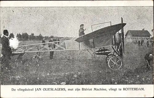 Ak Flugpionier Jan Olieslagers, Bleriot Flugzeug, Flug nach Rotterdam