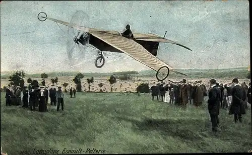 Ak L'Aeroplane Esnault Pelterie, Flugpionier, Zuschauer, Propellermaschine