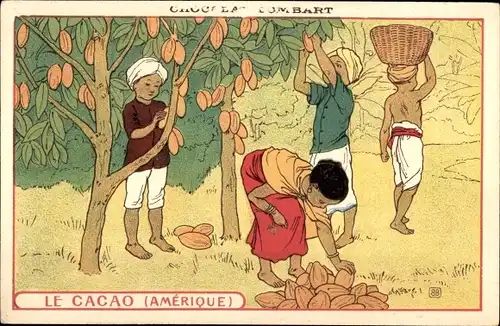 Ak Reklame, Chocolat Lombart, Paris, Kakaoernte