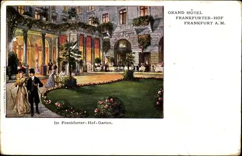 Künstler Ak Frankfurt am Main, Grand Hotel Frankfurter Hof, Garten