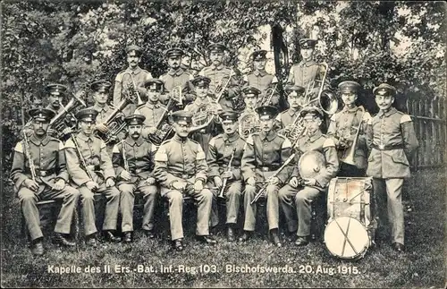 Ak Bischofswerda in Sachsen, Kapelle des 2 Ersatz Bataillon Infanterie Regiments 103
