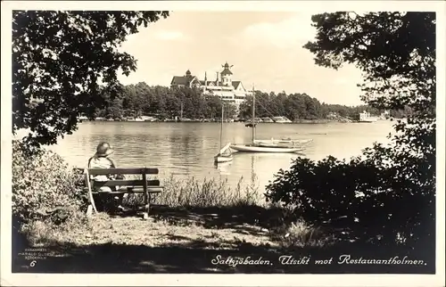 Ak Saltsjöbaden Schweden, Utsikt mot Restaurantholmen