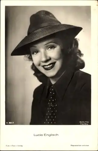 Ak Schauspielerin Lucie Englisch, Portrait, Hut, Berlin Film A 3801/1