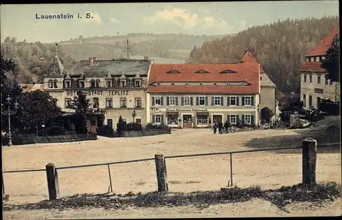 Ak Lauenstein Altenberg im Erzgebirge, Straßenpartie, Hotel Stadt Teplitz