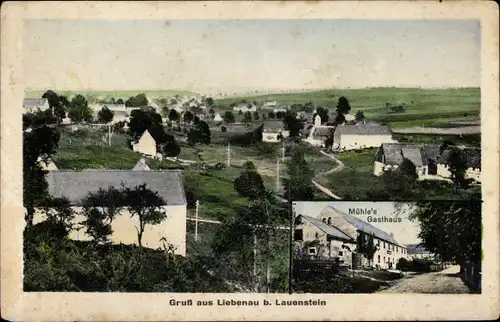 Ak Liebenau Geising Altenberg Erzgebirge, Mühle's Gasthaus, Blick auf den Ort mit Umgebung