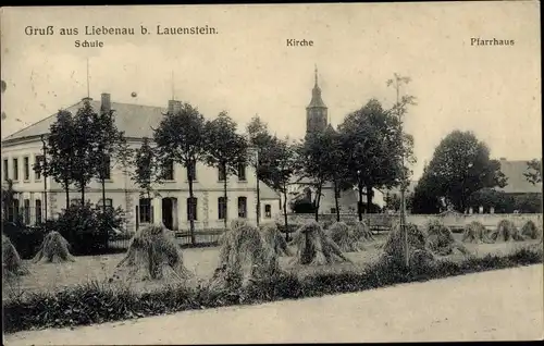 Ak Liebenau Altenberg im Osterzgebirge, Schule, Kirche, Pfarrhaus