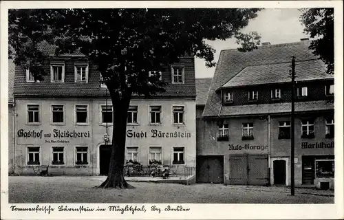 Ak Bärenstein Altenburg Erzgebirge, Marktplatz, Gasthof und Fleischerei Stadt Bärenstein