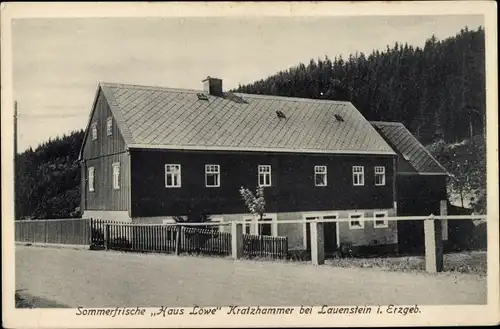 Ak Kratzhammer Altenberg Erzgebirge, Haus Löwe, Wald