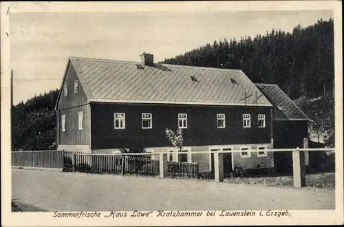 Ak Kratzhammer Altenberg Erzgebirge, Haus Löwe, Wald