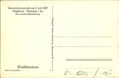 Ak Glashütte in Sachsen, Unwetterkatstrophe 1927, zerstörter Eisenbahnzug