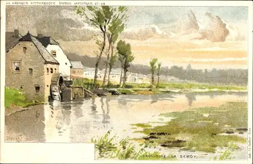 Künstler Litho Ranot, F., Lacuisine Florenville Wallonien Luxemburg, La Semoy, Wassermühle