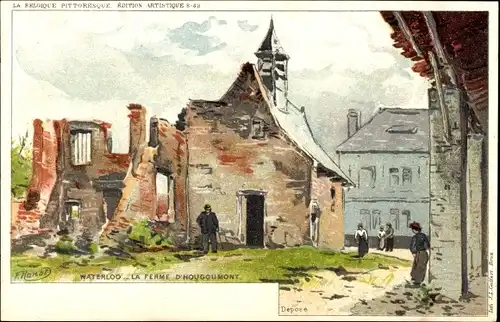 Künstler Litho Ranot, F., Waterloo Wallonien Wallonisch Brabant, La Ferme d'Hougoumont