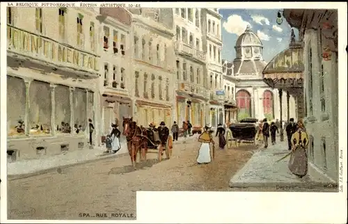 Künstler Litho Spa Wallonien Lüttich, Rue Royale, Straßenpartie