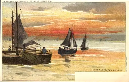 Künstler Litho Ranot, F., Knokke Heist Westflandern, Fischerboote, Fischerboote