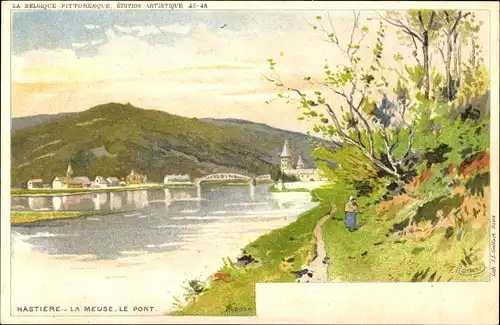 Künstler Litho Ranot, F., Hastière Wallonien Namur, Meuse, Brücke