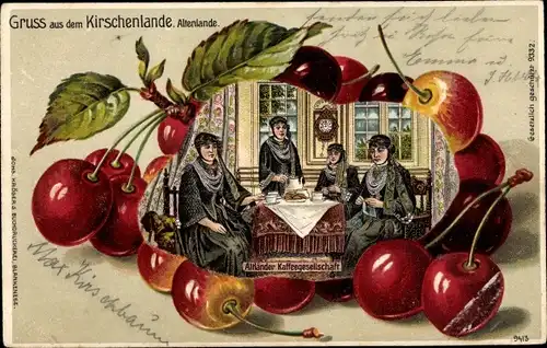 Kirschen Präge Litho Jork im Alten Land, Altländer Kaffeegesellschaft, Trachten