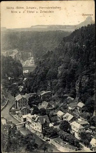 Ak Hřensko Herrnskretschen Elbe Reg. Aussig, Blick auf das Elbtal, Zirkelstein