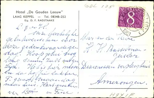 Ak Laag Keppel Gelderland, Hotel de Gouden Leeuw, Eig. D. F. Radstaake