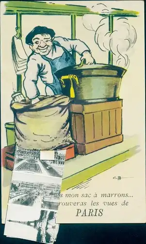 Leporello Ak Paris, Eiffelturm, Maronenverkäufer, Stadtansichten