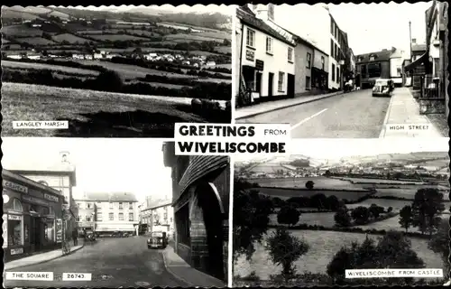 Ak Wiveliscombe South West England, Langley Marsh, High Street, The Square, Wiveliscombe from Castle