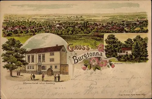 Litho Burgtonna Tonna in Thüringen, Totalansicht, Schenkwirtschaft Julius Kramberg