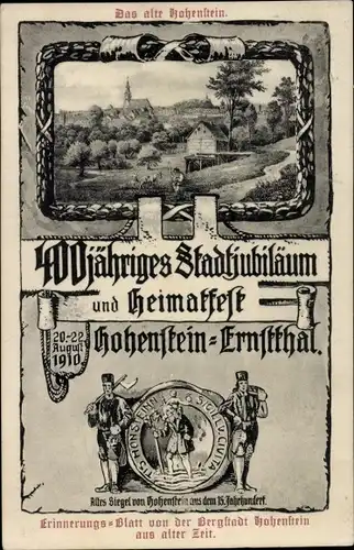Passepartout Ak Hohenstein Ernstthal, 400 Jahrfeier 1910, Stadtjubiläum, Bergarbeiter