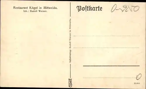 Ak Mittweida Mittelsachsen, Restaurant Kögel, Inhaber Rudolf Werner