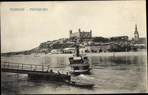 Ak Pozsony Pressburg Bratislava Slowakei, Stadtansicht, Dampfer Pozsony auf der Donau