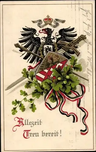 Wappen Ak Allezeit Treu bereit, Eichenlaub, Adler