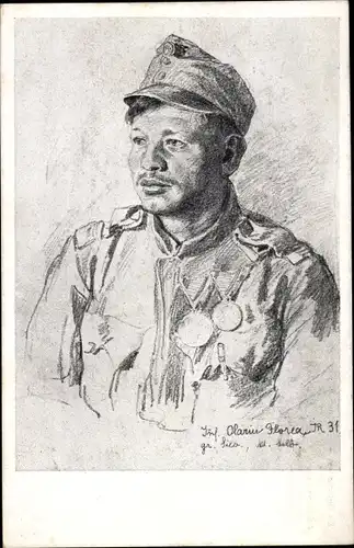 Künstler Ak Kuk Soldat, Infanterie Regiment Nr. 31, Portrait