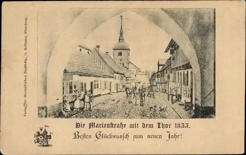 Ak Flensburg in Schleswig Holstein, Kirche, Tor, Jahr 1833, Glückwunsch Neujahr