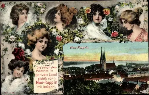 Passepartout Ak Hansestadt Bremen, Kirche, Frauen-Portraits, Rosen